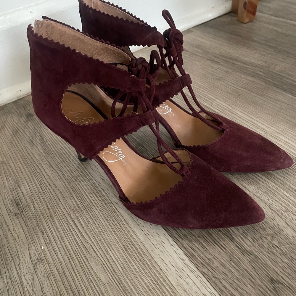 Arturo Chiang Burgundy Suede Lace-Up Heels